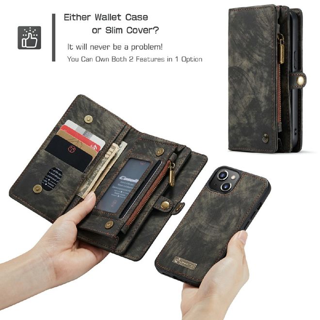 Caseme - iPhone 13 mini Handyhülle - Leder Portemonnaie mit abnehmbarer Plastik Hülle - schwarz