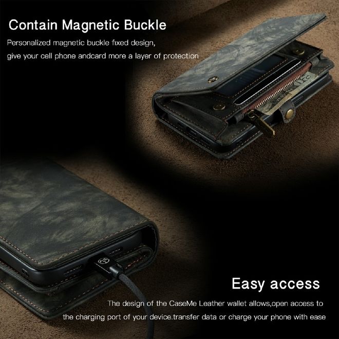 Caseme - iPhone 13 mini Handyhülle - Leder Portemonnaie mit abnehmbarer Plastik Hülle - schwarz