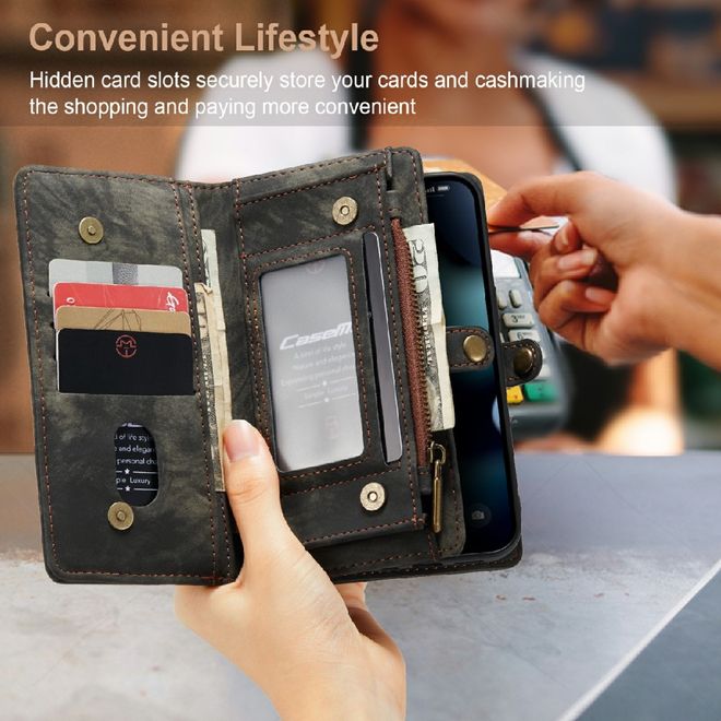 Caseme - iPhone 13 mini Handyhülle - Leder Portemonnaie mit abnehmbarer Plastik Hülle - schwarz