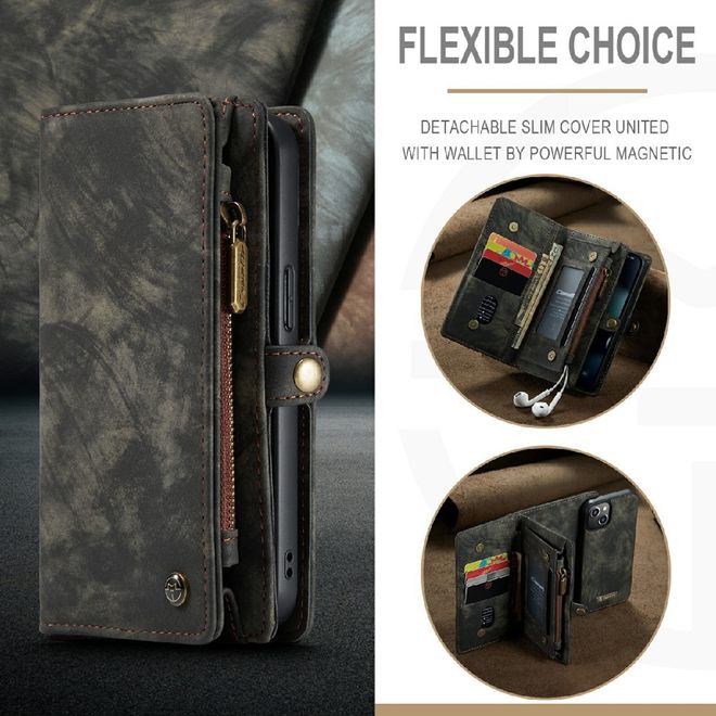 Caseme - iPhone 13 mini Handyhülle - Leder Portemonnaie mit abnehmbarer Plastik Hülle - schwarz