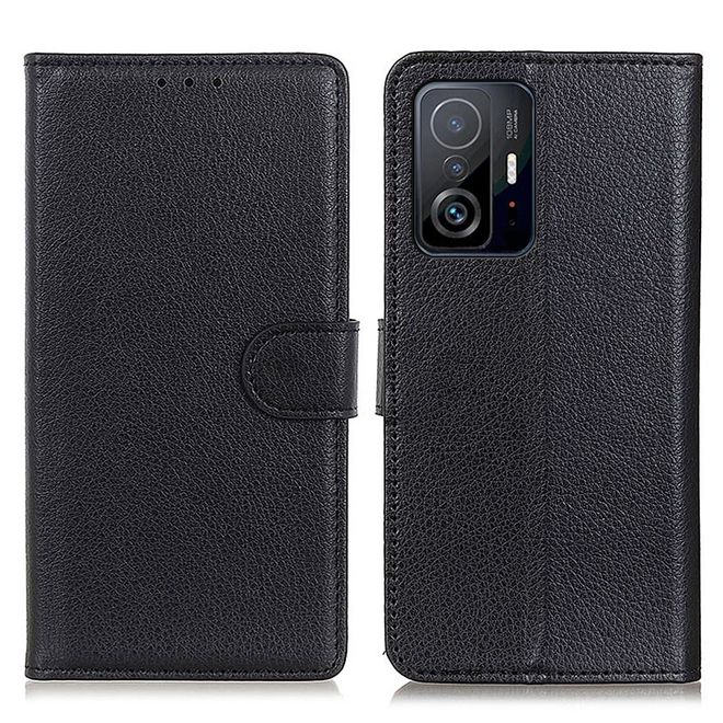 Xiaomi 11T / 11T Pro Handy Hülle - Litchi Leder Bookcover Series - schwarz
