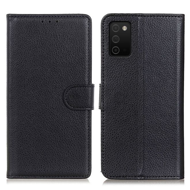 Samsung Galaxy A03s Handy Hülle - Litchi Leder Bookcover Series - schwarz