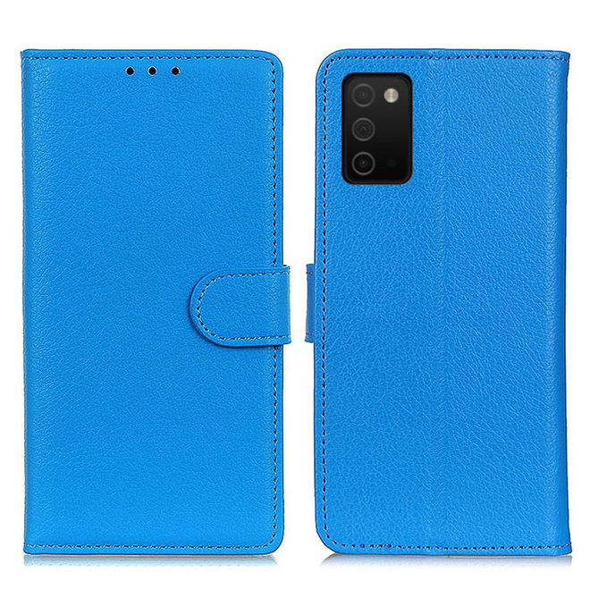 Samsung Galaxy A03s Handy Hülle - Litchi Leder Bookcover Series - blau