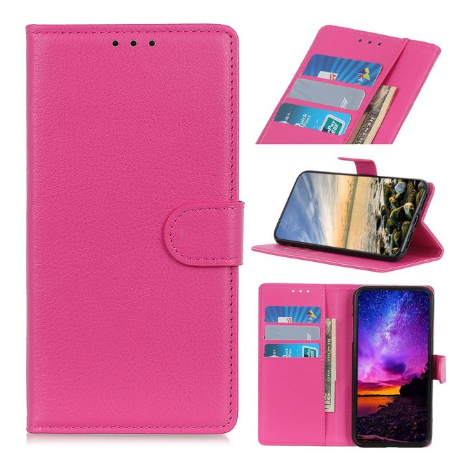 Samsung Galaxy A03s Handy Hülle - Litchi Leder Bookcover Series - rosa