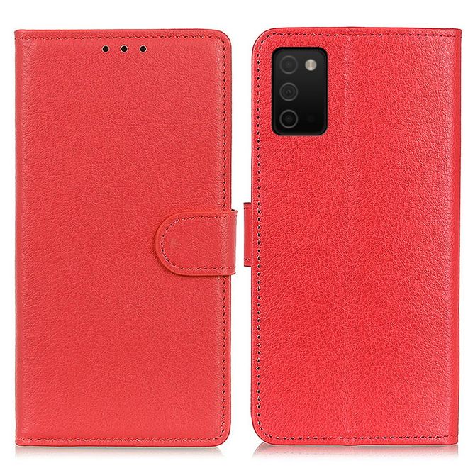 Samsung Galaxy A03s Handy Hülle - Litchi Leder Bookcover Series - rot