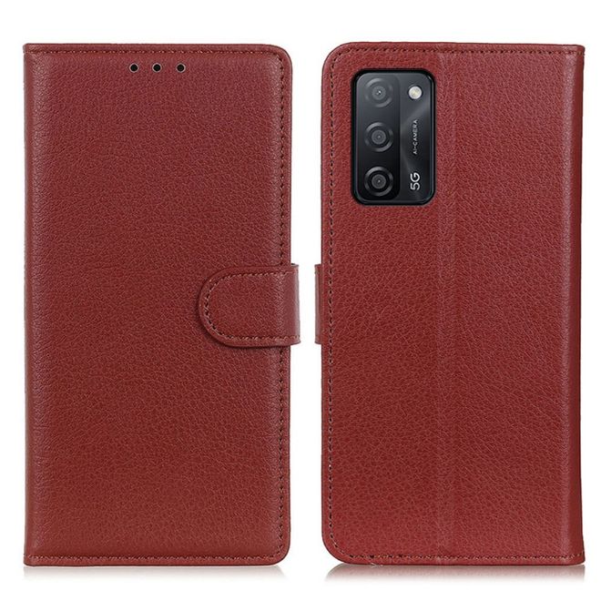 Oppo A53s 5G Handy Hülle - Litchi Leder Bookcover Series - braun