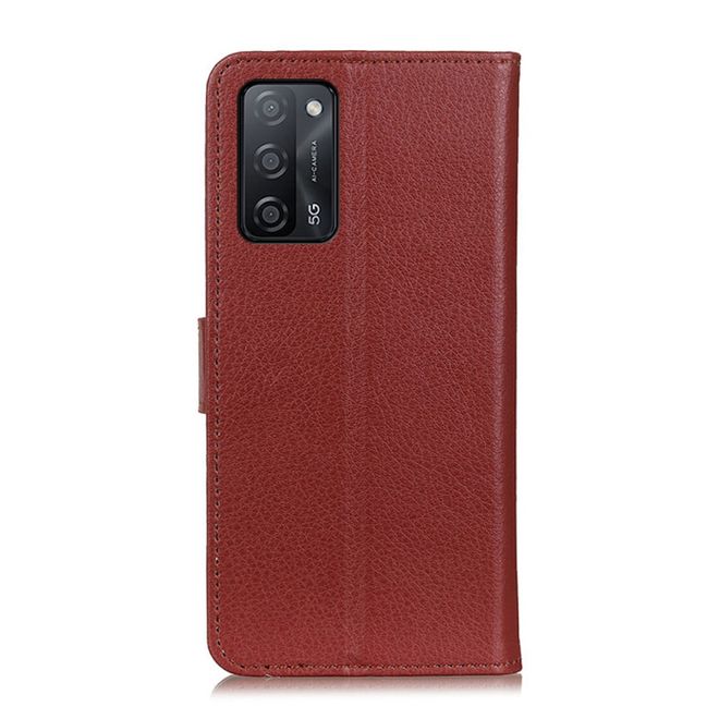 Oppo A53s 5G Handy Hülle - Litchi Leder Bookcover Series - braun