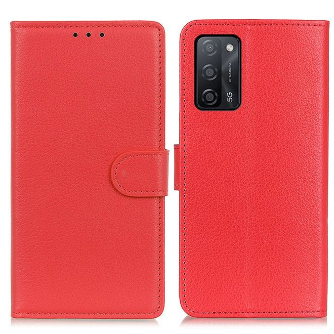 Oppo A53s 5G Handy Hülle - Litchi Leder Bookcover Series - rot