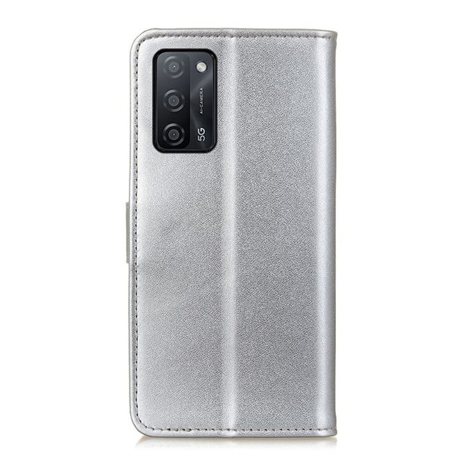 Oppo A53s 5G Handy Hülle - Classic II Leder Bookcover Series - silber