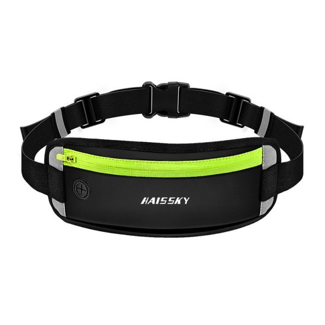 Laufgürtel für Handys bis 6.5“ - Running Belt mit Reisverschluss und Kopfhörerausgang - schwarz/grün