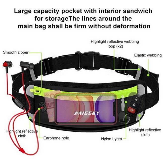 Laufgürtel für Handys bis 6.5“ - Running Belt mit Reisverschluss und Kopfhörerausgang - grau