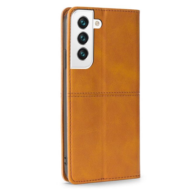 Samsung Galaxy S22+ Handy Hülle - Retro V Leder Bookcover Series - hellbraun