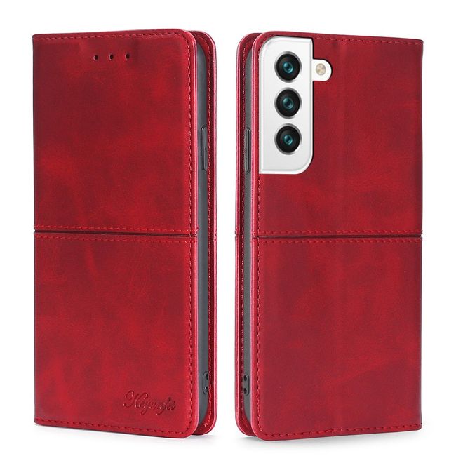 Samsung Galaxy S22+ Handy Hülle - Retro V Leder Bookcover Series - rot