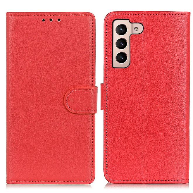 Samsung Galaxy S22 Handy Hülle - Litchi Leder Bookcover Series - rot
