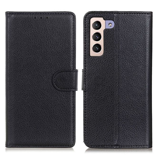 Samsung Galaxy S22+ Handy Hülle - Litchi Leder Bookcover Series - schwarz