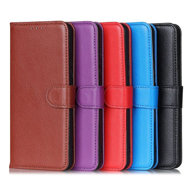 Samsung Galaxy S22+ Handy Hülle - Litchi Leder Bookcover Series - schwarz