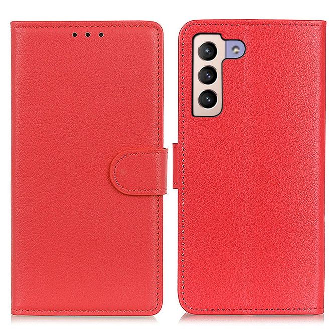 Samsung Galaxy S22+ Handy Hülle - Litchi Leder Bookcover Series - rot