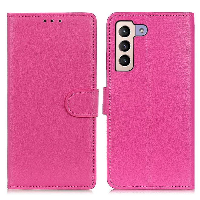 Samsung Galaxy S22+ Handy Hülle - Litchi Leder Bookcover Series - rosa
