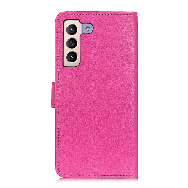 Samsung Galaxy S22+ Handy Hülle - Litchi Leder Bookcover Series - rosa