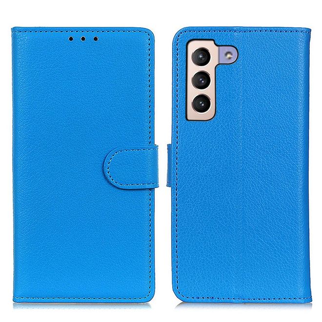 Samsung Galaxy S22+ Handy Hülle - Litchi Leder Bookcover Series - blau