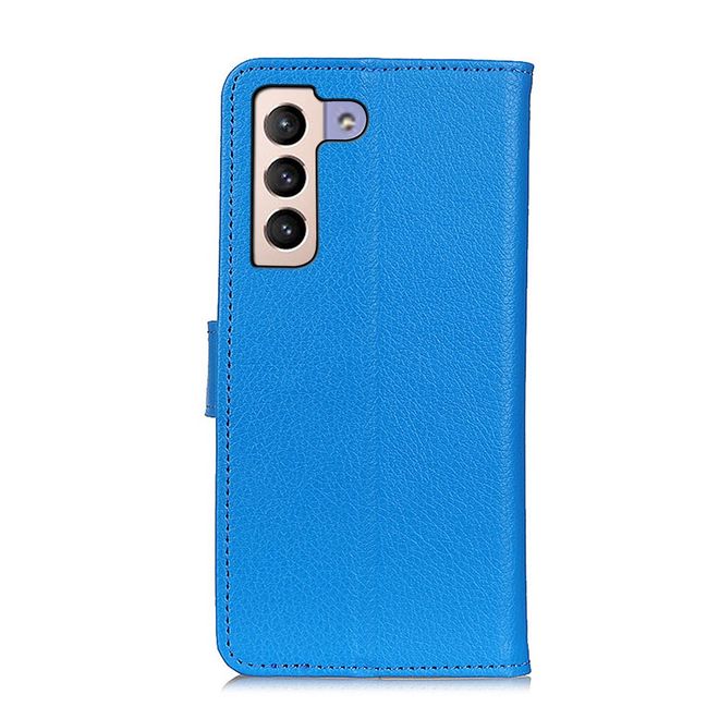 Samsung Galaxy S22+ Handy Hülle - Litchi Leder Bookcover Series - blau