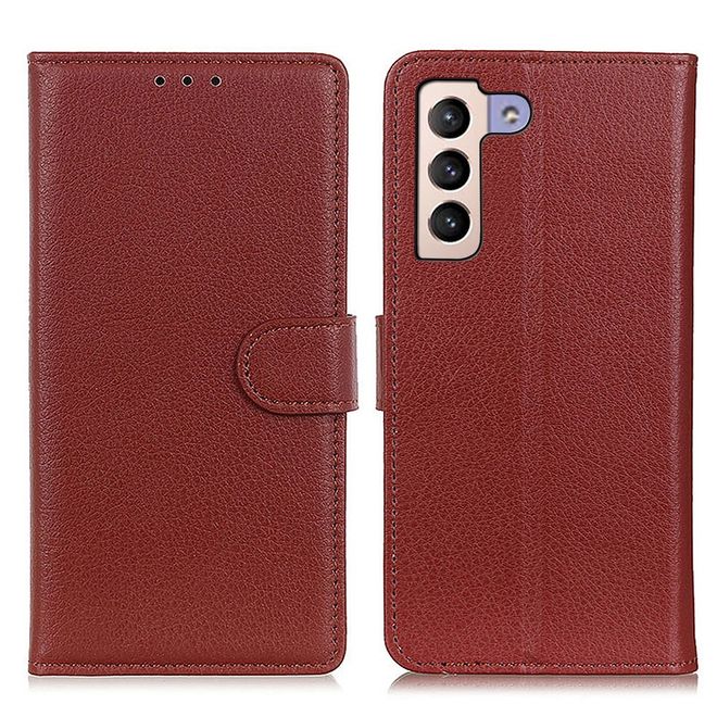 Samsung Galaxy S22+ Handy Hülle - Litchi Leder Bookcover Series - braun