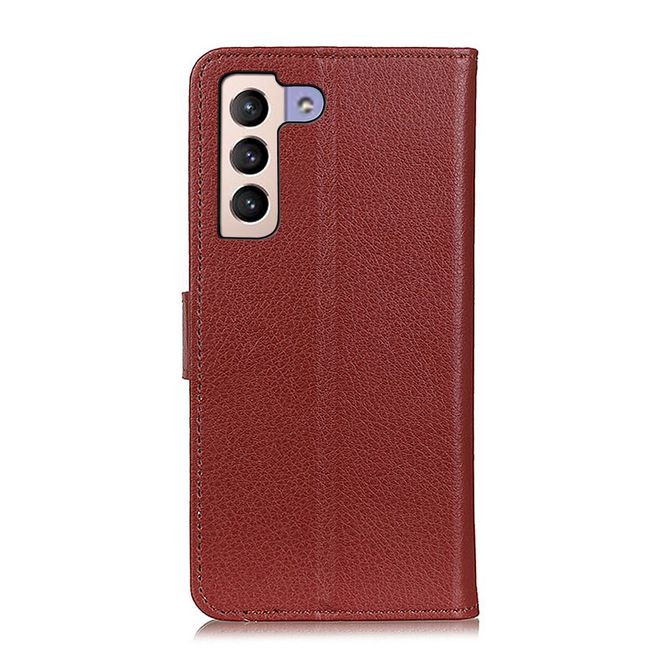 Samsung Galaxy S22+ Handy Hülle - Litchi Leder Bookcover Series - braun