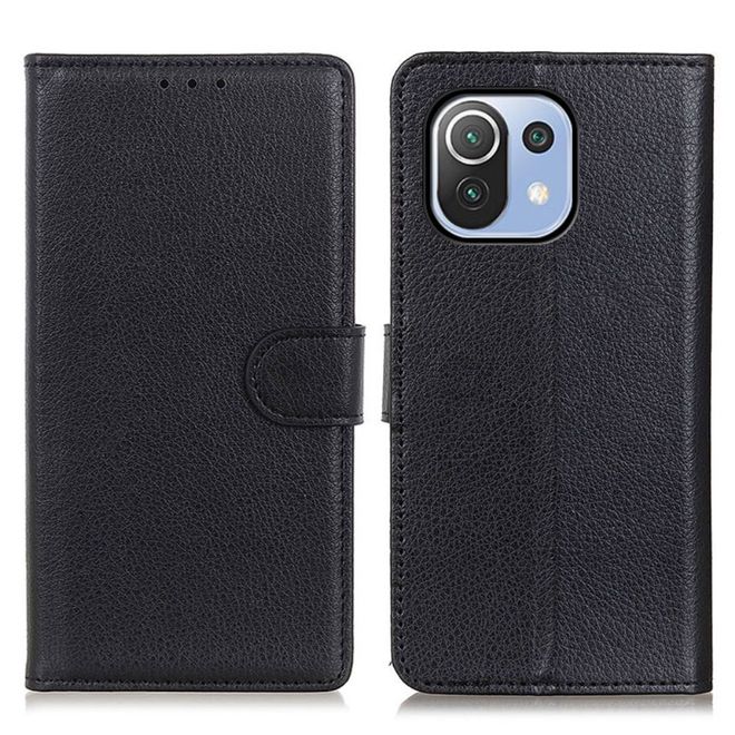 Xiaomi Mi 11 Lite 5G / 4G / Mi 11 Lite 5G NE Handy Hülle - Litchi Leder Bookcover Series - schwarz