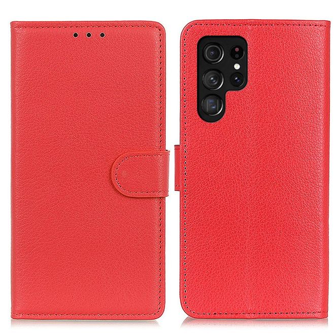 Samsung Galaxy S22 Ultra Handy Hülle - Litchi Leder Bookcover Series - rot