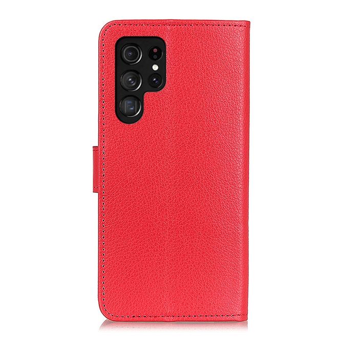 Samsung Galaxy S22 Ultra Handy Hülle - Litchi Leder Bookcover Series - rot