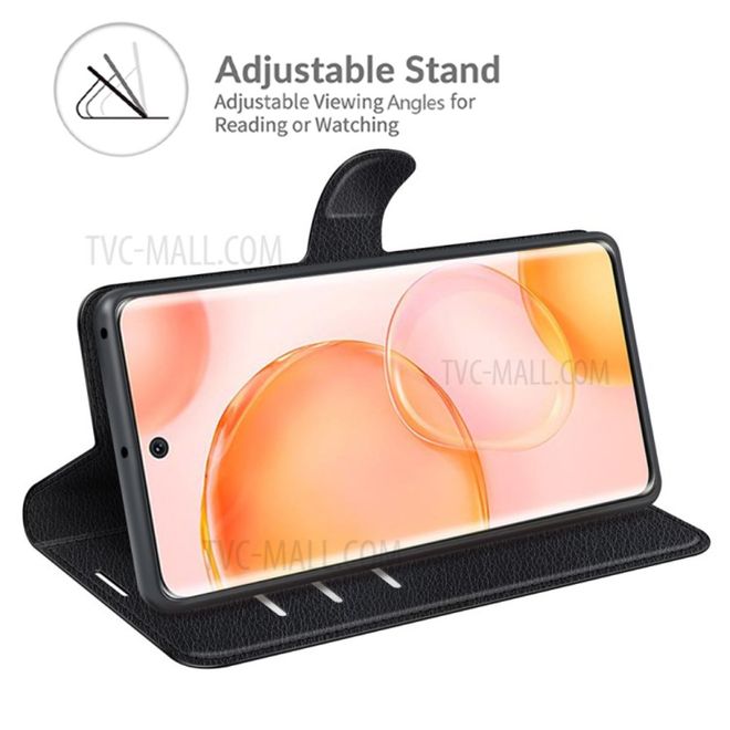 Honor 50 / Huawei nova 9 Handy Hülle - Litchi Leder Bookcover Series - schwarz