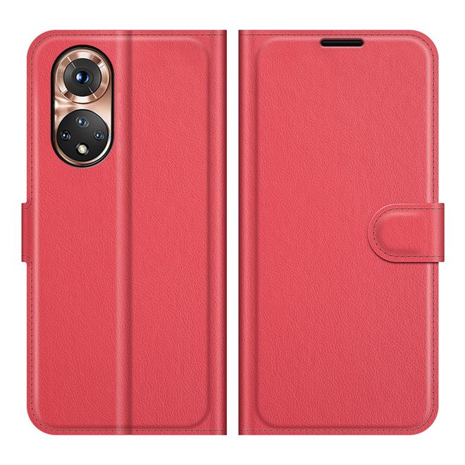 Honor 50 / Huawei nova 9 Handy Hülle - Litchi Leder Bookcover Series - rot