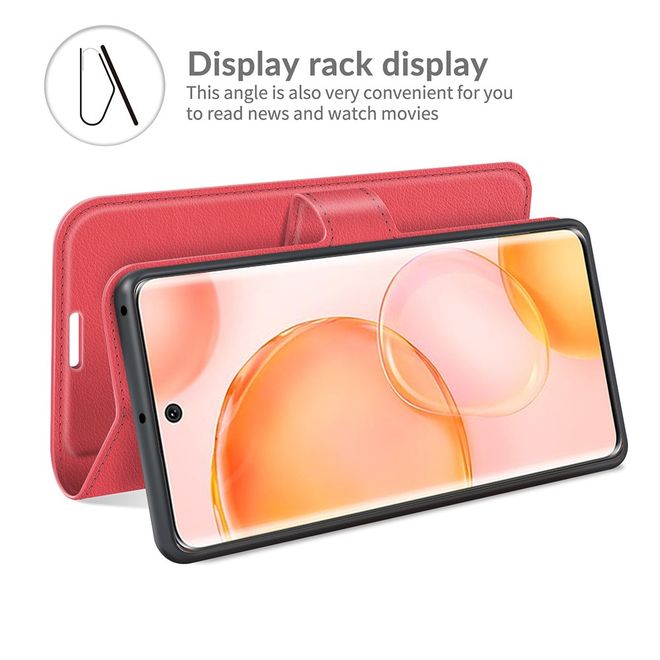 Honor 50 / Huawei nova 9 Handy Hülle - Litchi Leder Bookcover Series - rot
