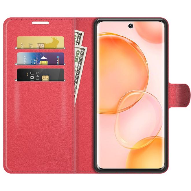 Honor 50 / Huawei nova 9 Handy Hülle - Litchi Leder Bookcover Series - rot
