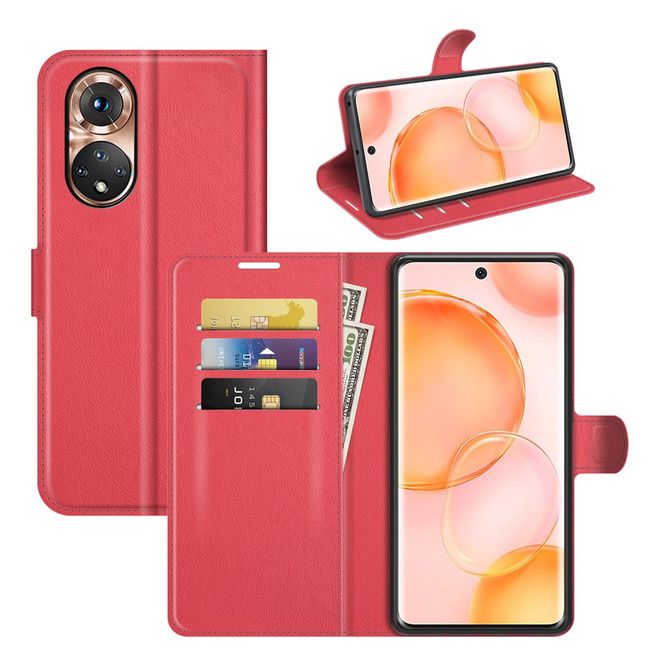 Honor 50 / Huawei nova 9 Handy Hülle - Litchi Leder Bookcover Series - rot