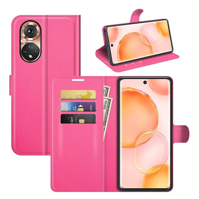 Honor 50 / Huawei nova 9 Handy Hülle - Litchi Leder Bookcover Series - rosa