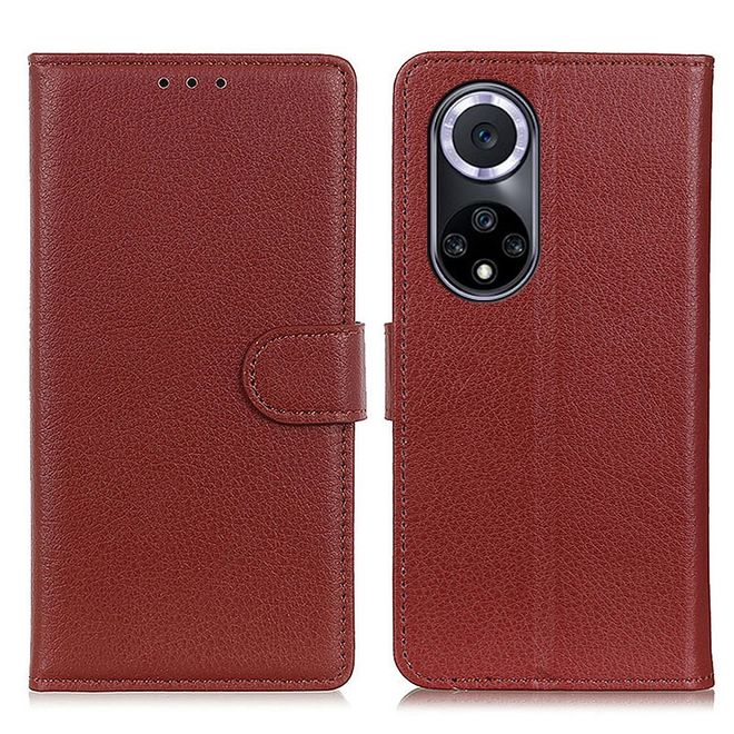 Honor 50 / Huawei nova 9 Handy Hülle - Litchi Leder Bookcover Series - braun