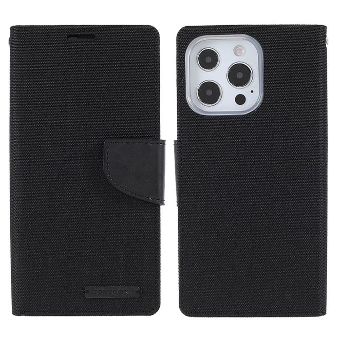 Goospery - iPhone 13 Pro Max Hülle - Leder/Stoff Case - Canvas Diary Series - schwarz