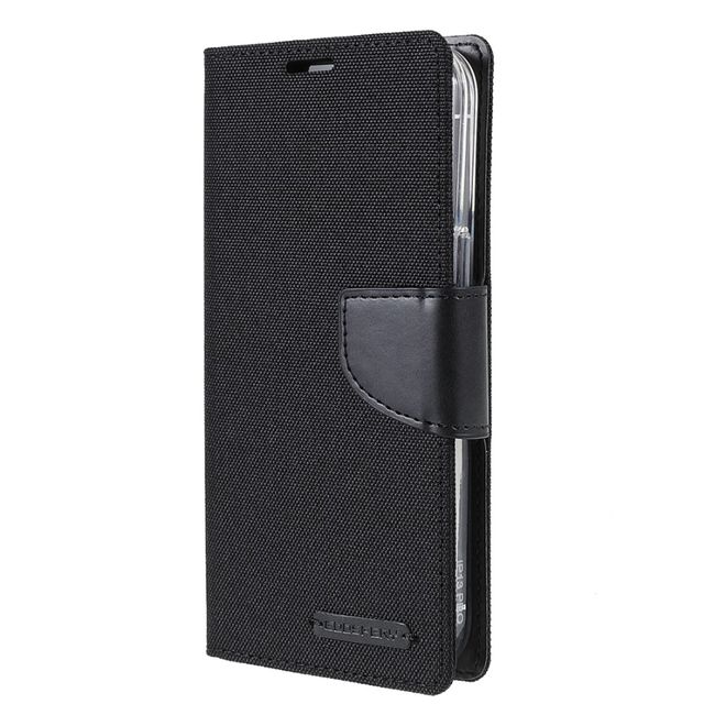 Goospery - iPhone 13 Pro Max Hülle - Leder/Stoff Case - Canvas Diary Series - schwarz