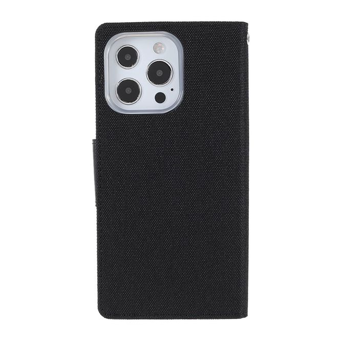 Goospery - iPhone 13 Pro Max Hülle - Leder/Stoff Case - Canvas Diary Series - schwarz