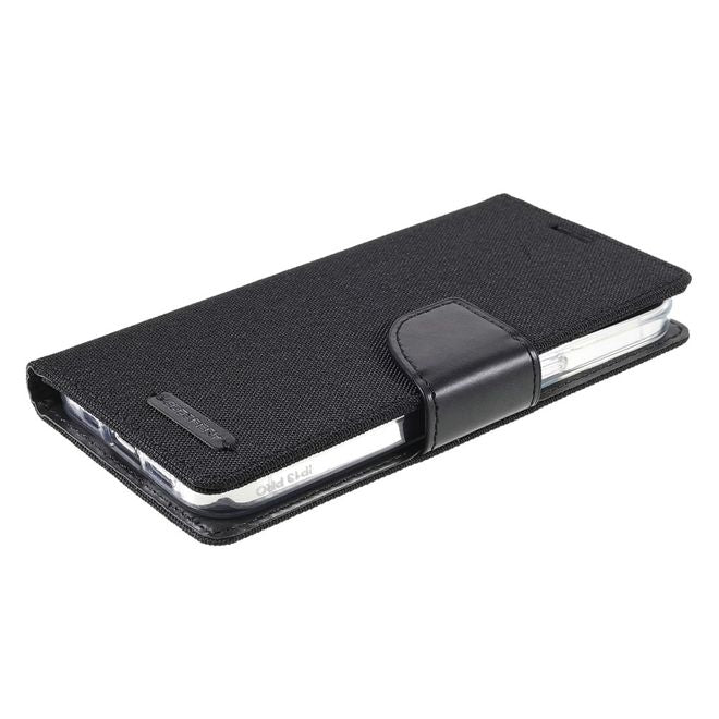 Goospery - iPhone 13 Pro Max Hülle - Leder/Stoff Case - Canvas Diary Series - schwarz