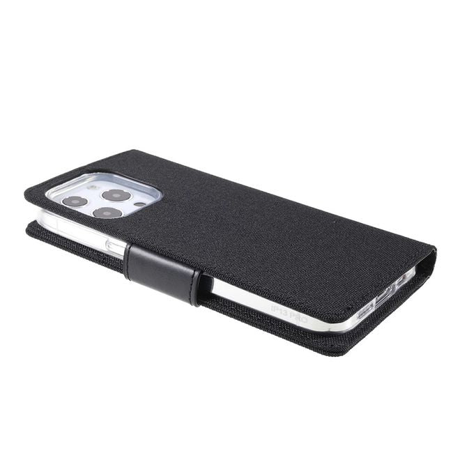 Goospery - iPhone 13 Pro Max Hülle - Leder/Stoff Case - Canvas Diary Series - schwarz