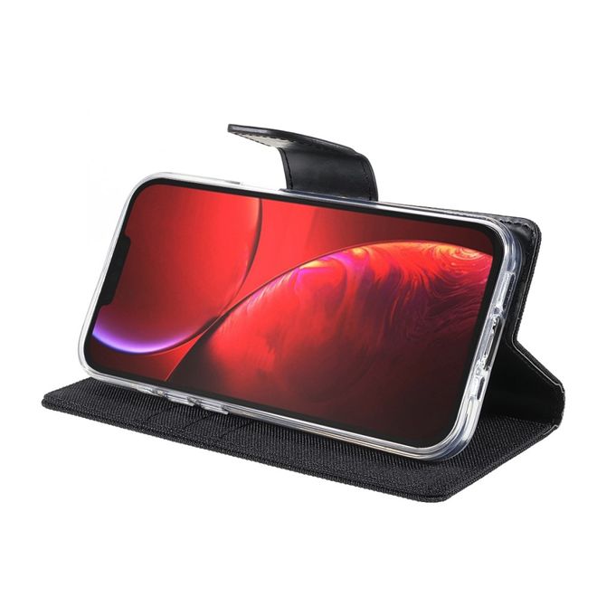 Goospery - iPhone 13 Pro Max Hülle - Leder/Stoff Case - Canvas Diary Series - schwarz