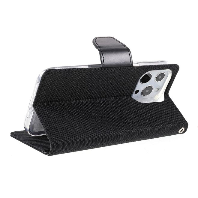 Goospery - iPhone 13 Pro Max Hülle - Leder/Stoff Case - Canvas Diary Series - schwarz