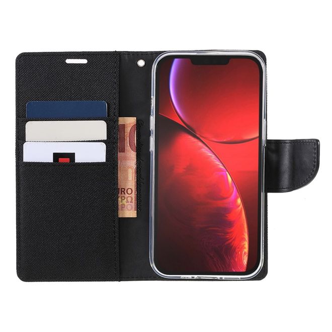 Goospery - iPhone 13 Pro Max Hülle - Leder/Stoff Case - Canvas Diary Series - schwarz