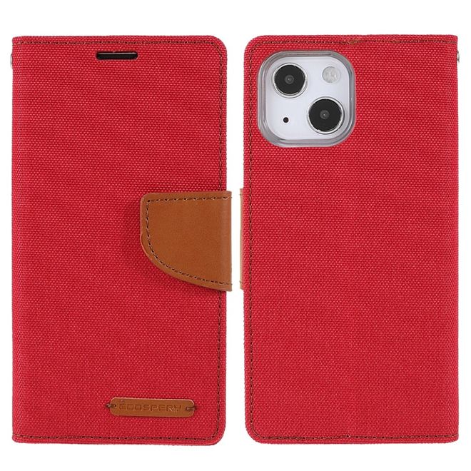 Goospery - iPhone 13 Hülle - Leder/Stoff Case - Canvas Diary Series - rot/camel