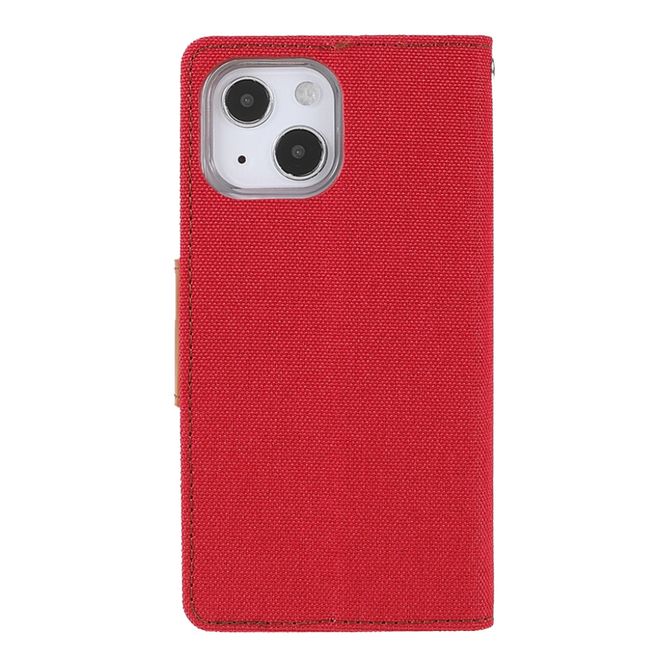 Goospery - iPhone 13 Hülle - Leder/Stoff Case - Canvas Diary Series - rot/camel