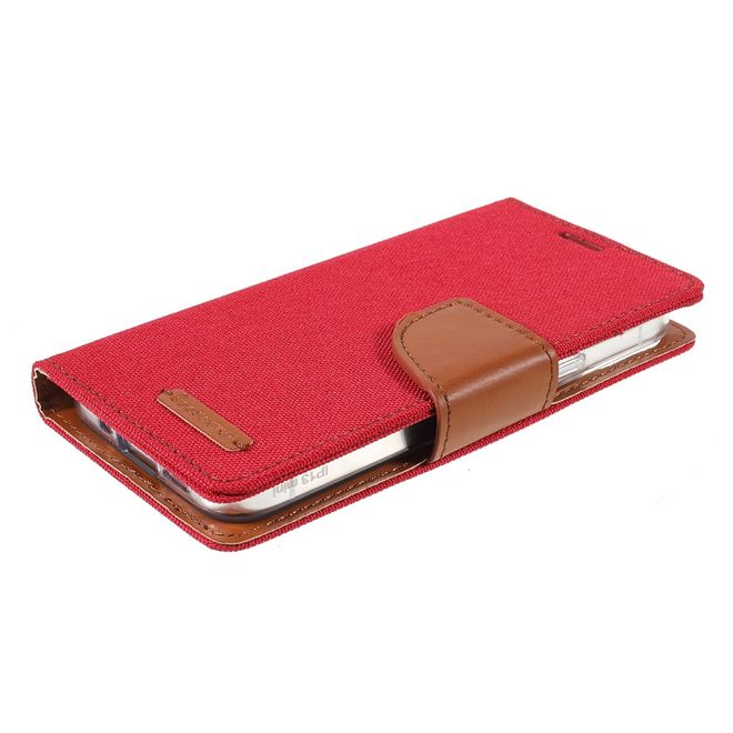 Goospery - iPhone 13 Hülle - Leder/Stoff Case - Canvas Diary Series - rot/camel
