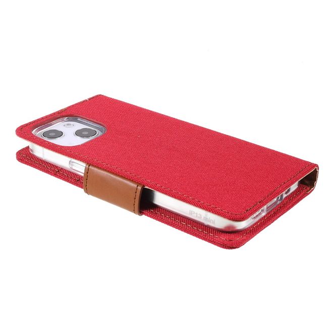 Goospery - iPhone 13 Hülle - Leder/Stoff Case - Canvas Diary Series - rot/camel