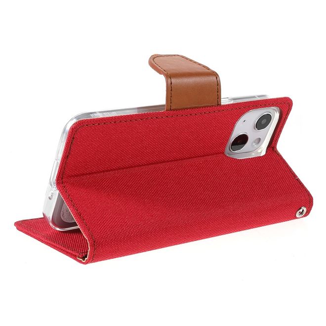 Goospery - iPhone 13 Hülle - Leder/Stoff Case - Canvas Diary Series - rot/camel